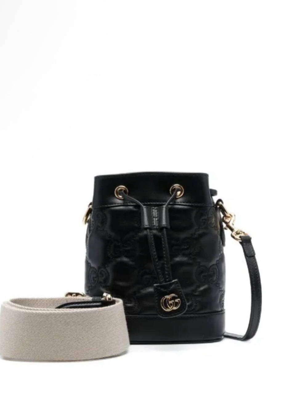 Gucci Black Leather GG Bucket Bag with Detachable Strap